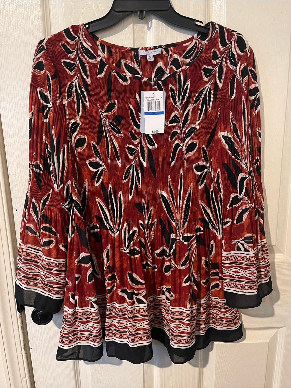 Floral & Ivy Rust Abstract Floral Print Peasant Blouse Long Sleeve NWT Size XL